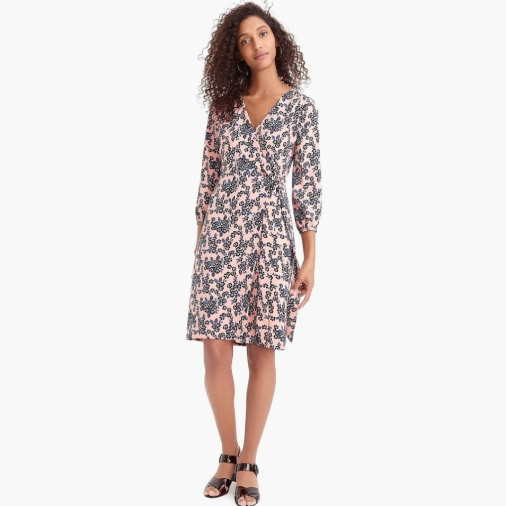 J. Crew Wrapping Crepe Dress Blush Bouquet Size 14